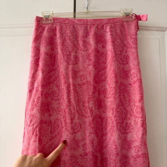 90s Y2K Talbots Pure Silk Pink Paisley A-Line Midi Skirt - Picture 6 of 7
